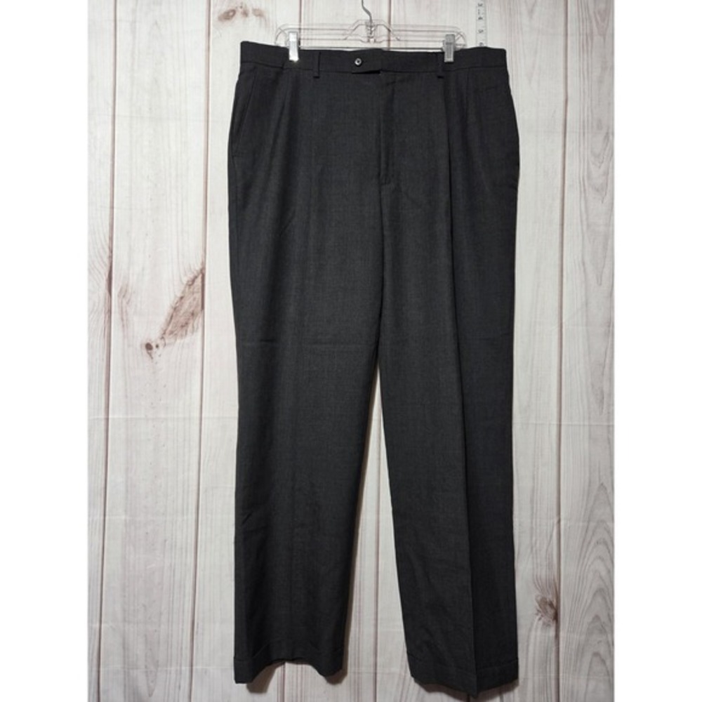 Louis Raphael Luxe‎ Mens Charcoal Gray Merino Wool Pleated Cuffed Pants 38x34